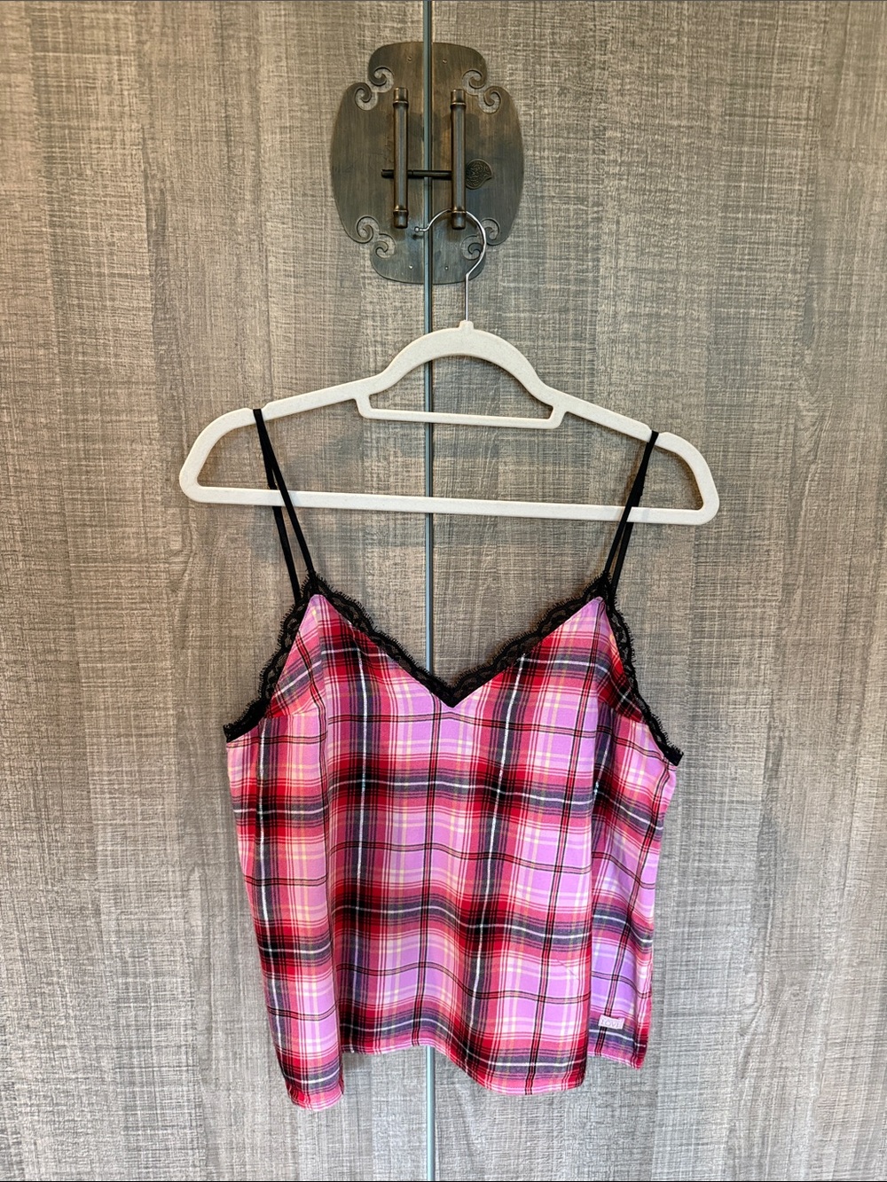 Victoria’s Secret Pink Plaid Lace-Trim Cami Top